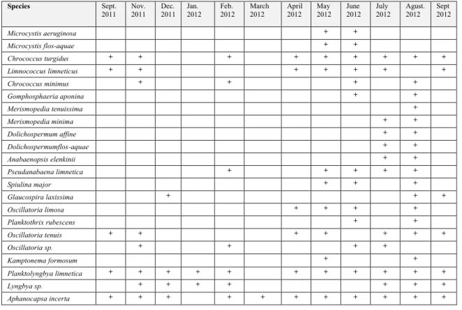 Table 4. Seasonal distribution of the species in Mogan Lake. 