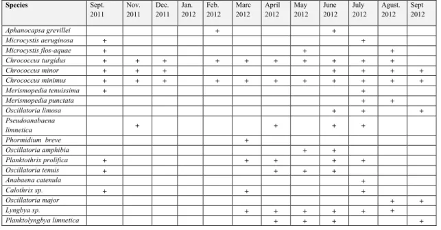Table 5. Seasonal distribution of the species in Beytepe pond.  Species  Sept.  2011  Nov