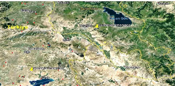 FIGURE 1. Distribution map of Gundelia armeniaca in Armenia and Turkey.