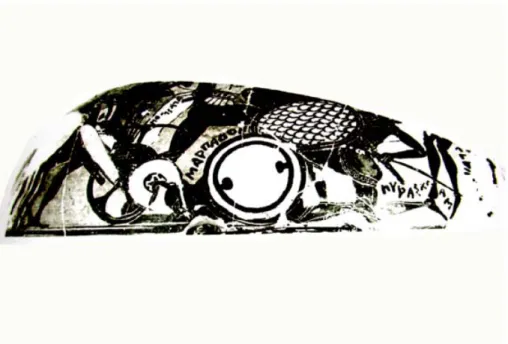 Figure 3: Fight over the dead body of Sarpedon. He’s body is seen under  the war vehicles (LIMC 1981, VII/2, Pl