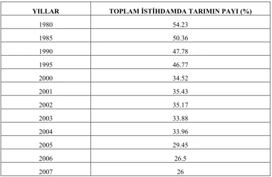 Tablo 10: Toplam İstihdam İçinde Tarımın Payı 44