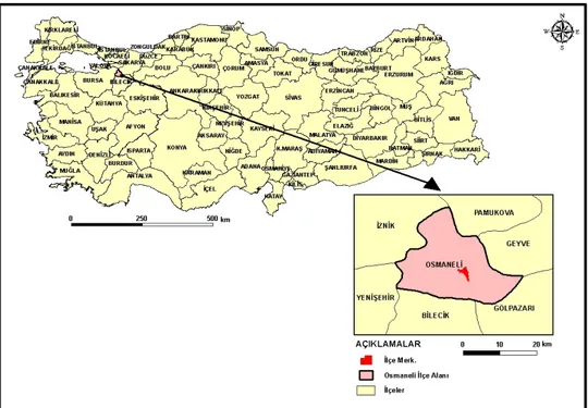 Şekil 1. Osmaneli Đlçesi lokasyon haritası 