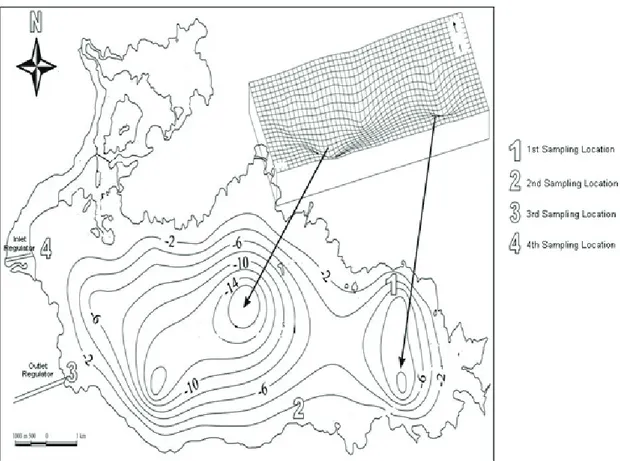 Figure 2. The Bathymetric map and sampling locations (Modified after Doğdu, 2007). 