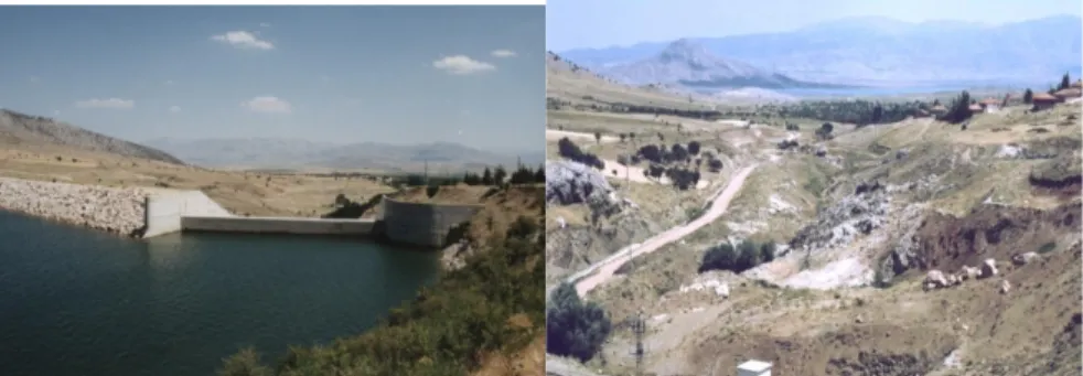 Foto 5. Bozçay’ın kollarından biri üzerinde yapılmış olan Bademli Barajı ve akarsuyun baraj sonrası kuru yatağı  (Yiğitbaşıoğlu)