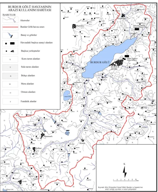 Şekil 6. Burdur Havzası arazi kullanım haritası. (Kaynak: Burdur, Isparta arazi varlığı (1994) ve arazi gözlemleri)