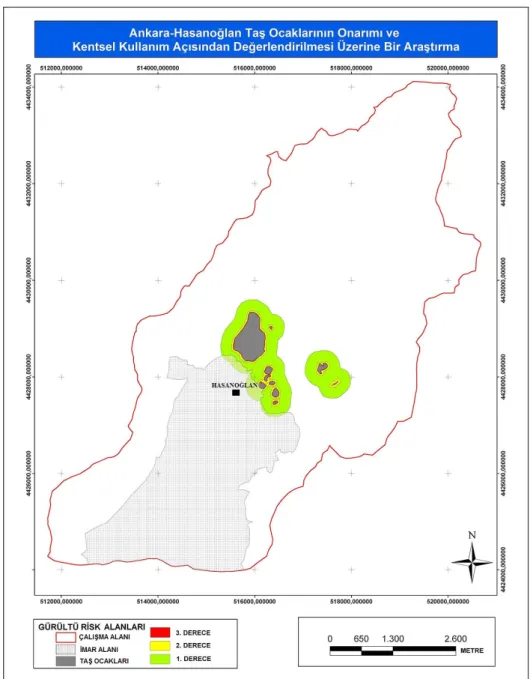 Şekil 2. Çalışma alanına ait gürültü risk alanları 