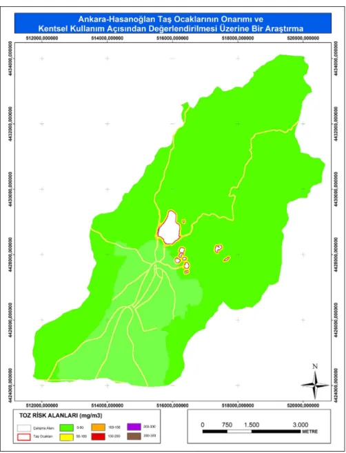 Şekil 3. Çalışma alanının toz risk alanları 