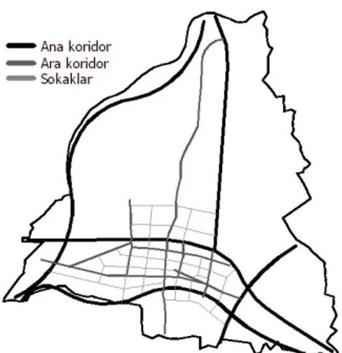 Şekil 7. Yeşil dokunun kente dağılımı (Yerli, 2007). 