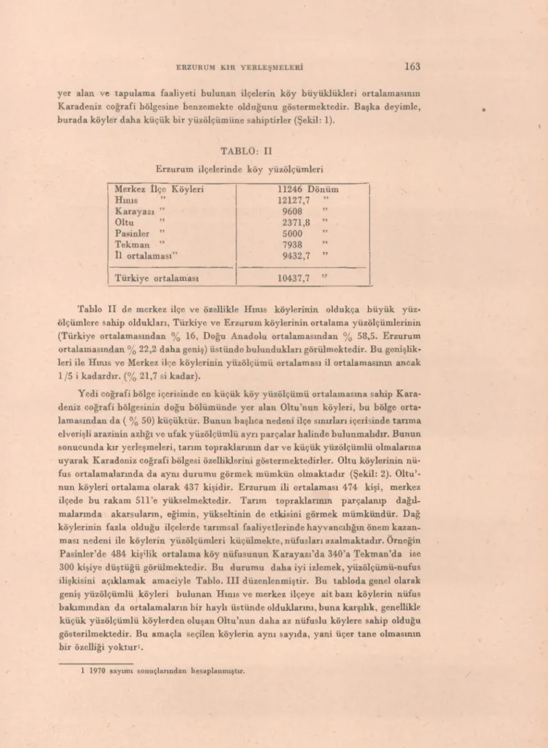 Tablo n de merkez ilçe ve özellikle Hınıs köylerinin oldukça büyük yüz- yüz-ölçümlere sahip oldukları, Türkiye ve Erzurum köylerinin ortalama yüzölçümlerinin (Türkiye ortalamasından % 16, Doğu Anadolu ortalamasından % 58,5