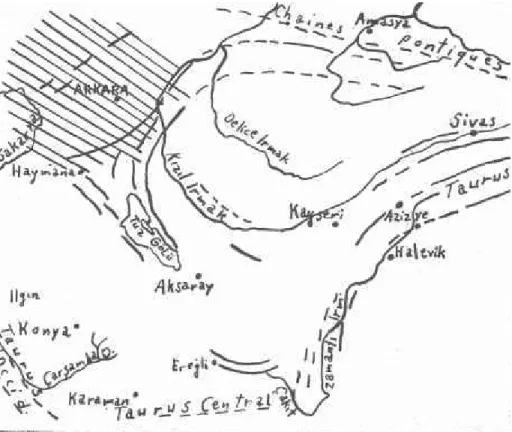 Fig. ıi — Region d'Ankara (partie hachuree), d'apres Chaput. 