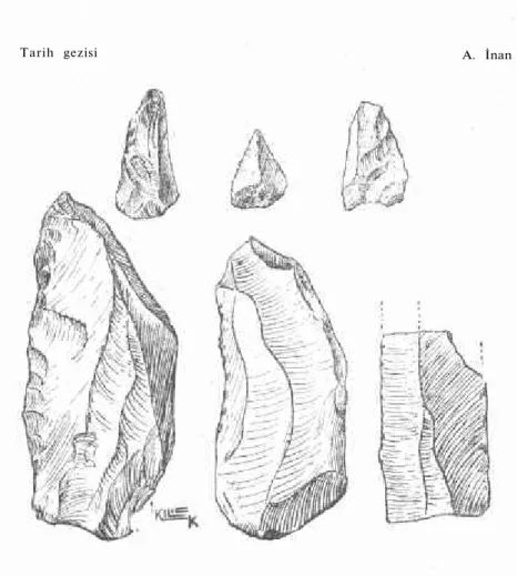 Şekil I — Kara-in'de bulunan işlenmiş çakmak taşları 