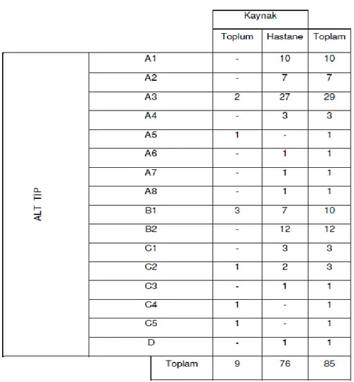 Tablo 3. Alt tiplerin kaynaklarına göre dağılımları. 