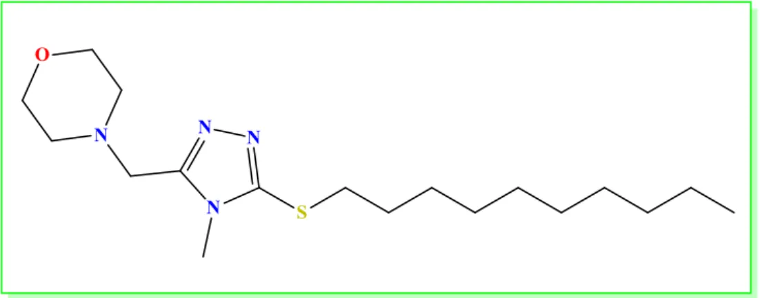 Figure 1. The structure of 4-((5-(decylthio)-4-methyl-4H-1,2,4-triazol-3-yl) methyl) morpholine 