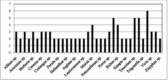 Şekil 2.  Geleneksel tedavide diyabet için en çok kullanılan cinsler. (sadece tek bir tür ile temsil  edilen cinsler grafiğe alınmamıştır