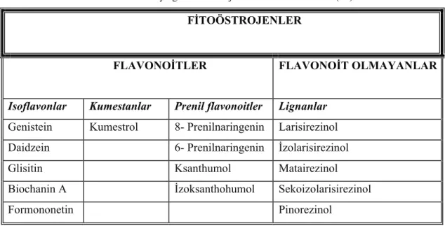 Tablo 3:   FSA ‘ya göre fitoöstrojenlerin sınıflandırılması (10).  FİTOÖSTROJENLER 