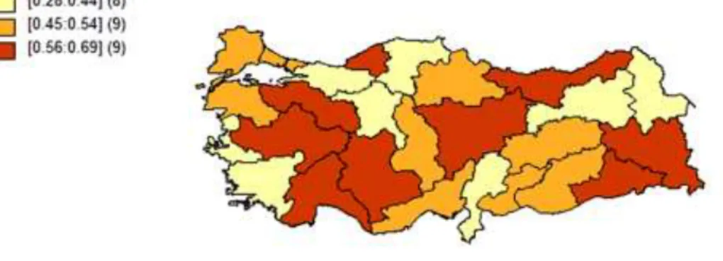 Şekil 1. İktidar Partili Belediyelerin Bölgesel Yoğunluğu (2009 Mahalli İdareler Genel  Seçimleri) 