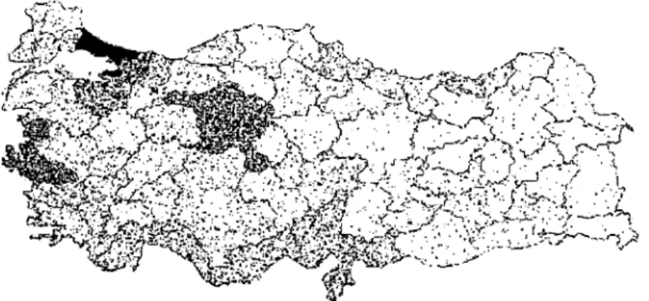Figure 4. The geographical distribution ofindustrialftrrns in Turkey Source: Erkut and Baypınar, 2003, p