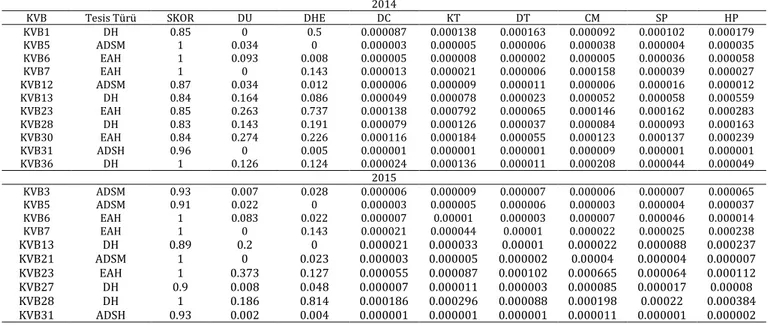 Table 7. WR-DEA efficiency scores and weight coefficients of DMUs that are measured as efficient in B-DEA