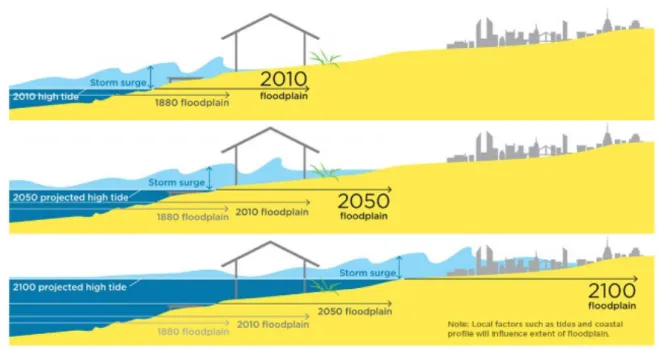 Figure 2. Global warming and increasing water levels info-graphics; storms and high tides increases the risks of rising sea  levels