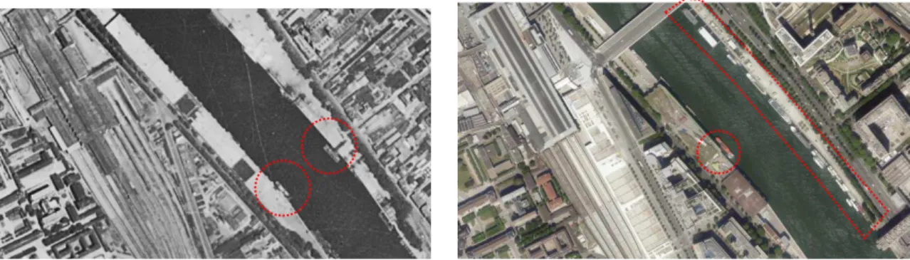 Figure 6. Air photo of Paris, 1950 and 2018, Quai Austerlitz and Bercy, Paris, Geoportail 