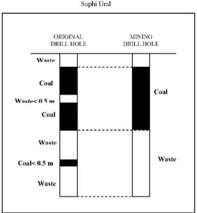 Figure 4. Procedure for calculating the quantities of coal and waste in a drill hole 