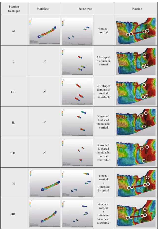 Figure 1: Illustrations of seven diﬀerent ﬁxation techniques used in this study. Rightmost panel: white rings show the locations of the insertion areas of the screws.