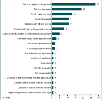 Table 3.  Body regions and/or systems affected by       selfie-related injuries and deaths 