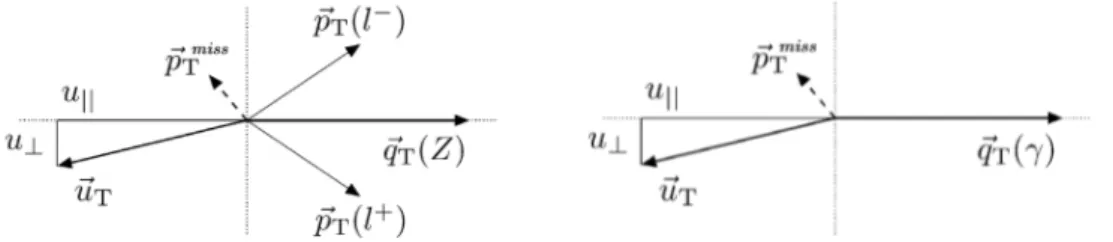 Figure 6 . Illustration of the Z boson (left) and photon (right) event kinematics in the transverse plane