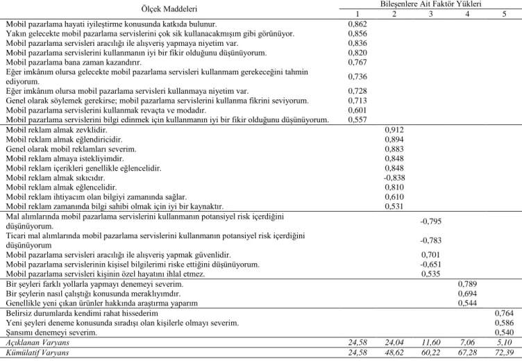 Tablo 4. Faktör Analizi Sonuçları 