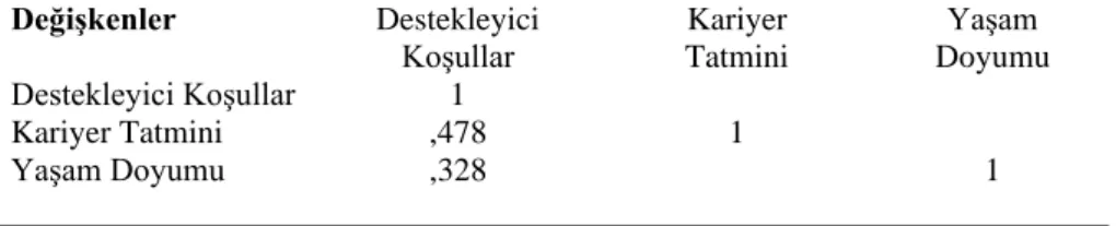 Tablo 6. Korelasyon Matrisi Özet Tablosu 