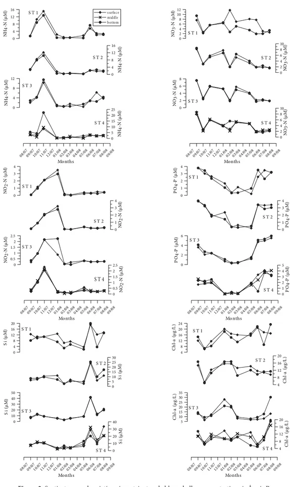 Figure 2. Spatio-temporal variations in nutrient and chlorophyll-a concentrations in İzmir Bay.