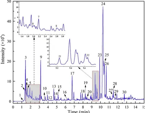 Fig. 5. Chromatogram of pyrolytic products of SMS at 800 °C by Py-GC/MS.