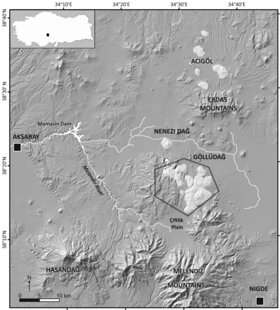 Figure 1 Map of area surrounding Gollu Dag, showing major mountains and cities (black squares)
