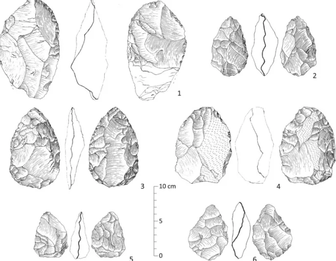 Figure 4 Handaxes from Gollu Dag survey. Nos. 1, 2, 3, and 5 are basalt; nos. 4 and 6 are obsidian.