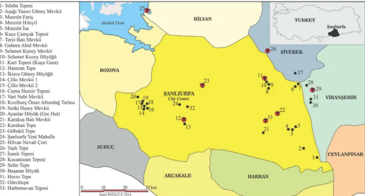 Fig. 1: Neolithic Settlements that are or were Discovered at Urfa Central District / Urfa Merkez İlçede Tespit Edilen veya Daha Önceden 