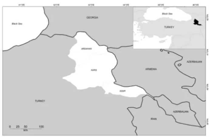 Figure 1: Geographical positioning of the Turkish provinces in which the  study was performed.