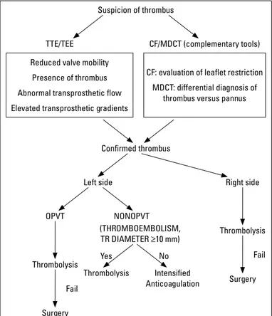 Figure 5. Diagnostic and therapeutic algorithm for prosthetic valve  thrombosis.