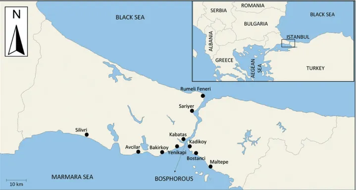 Figure 1. Sampling stations and map of Istanbul (adapted from Uygur, 2012).