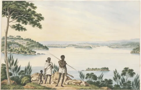Figure 4: Joseph Lycett. ‘Distant View of Sydney and the Harbour.’ Drawings of Aborigines 