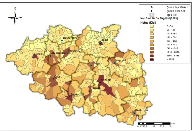 Şekil 7. Çankırı köy bazlı nüfus dağılımı (2013) 