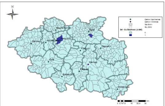 Şekil 5. Çankırı köy bazlı sel – su baskını doğal afet dağılımı (1950 – 2010) 