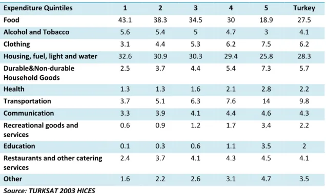 Table 1: Consumption Pattern in Turkey, 2003 