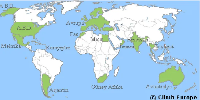 Çizelge 1: Dünyada Kaya Tırmanışı Yapılan Bölgelerin Dağılımı  