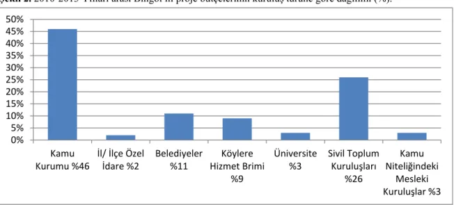 Şekil 3. 2010-2013 Yılları arası Bingöl ili proje sayılarının kuruluş türüne göre dağılımı 