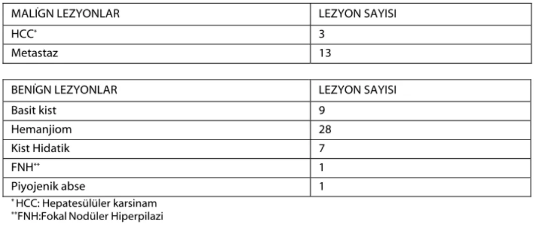 Tablo 1. Lezyonların sayılarına göre dağılımı 