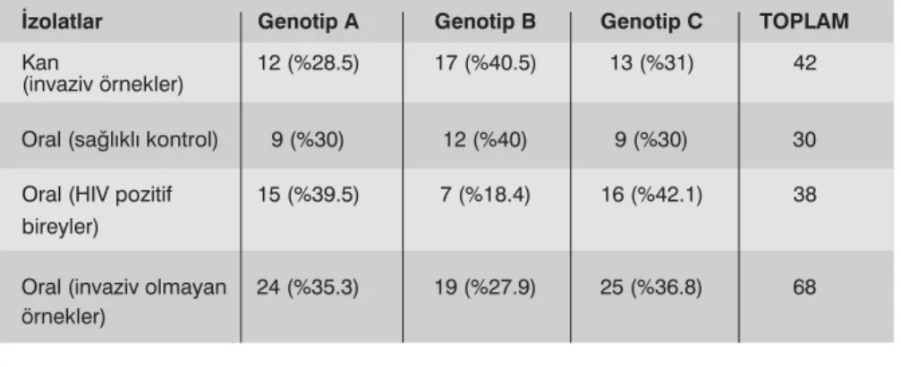 Tablo 1. Genotip dağılımları açısından çalışma gruplarının karşılaştırılmaları