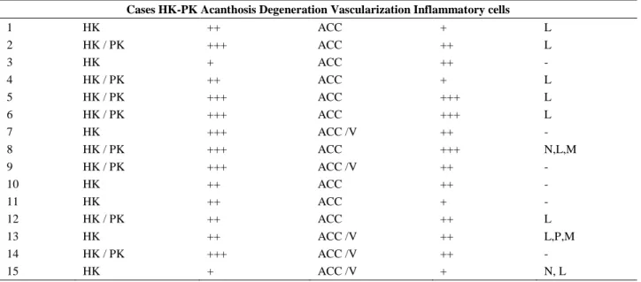 Table 1: Evaluation panel of histopathological findings.  Tablo 1: Histopatolojik bulguların değerlendirme paneli