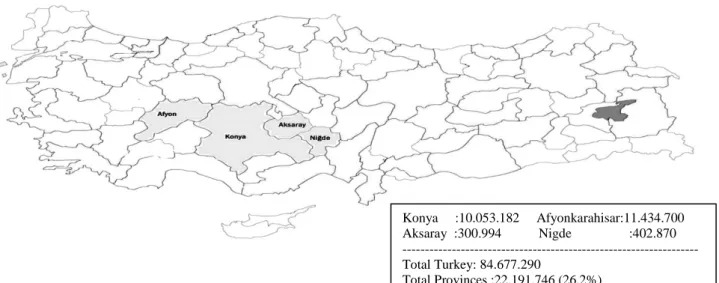 Figure 1. Provinces from which the samples were collected and the numbers of poultry (31)