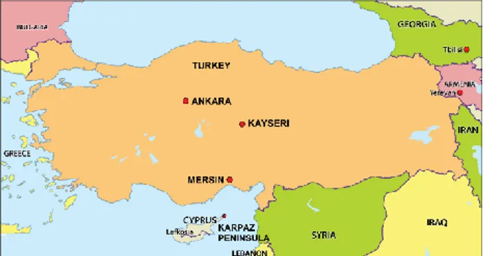 Şekil 1. Anadolu ve Kıbrıs eşek populasyonları için örnekleme  bölgeleri. 