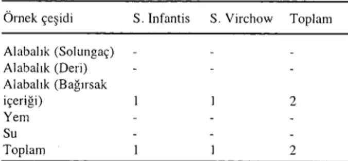 Tablo 2. Salmoneıla' nın serotip dağılımı Table 2. Serotype distribution of Salmoneıla